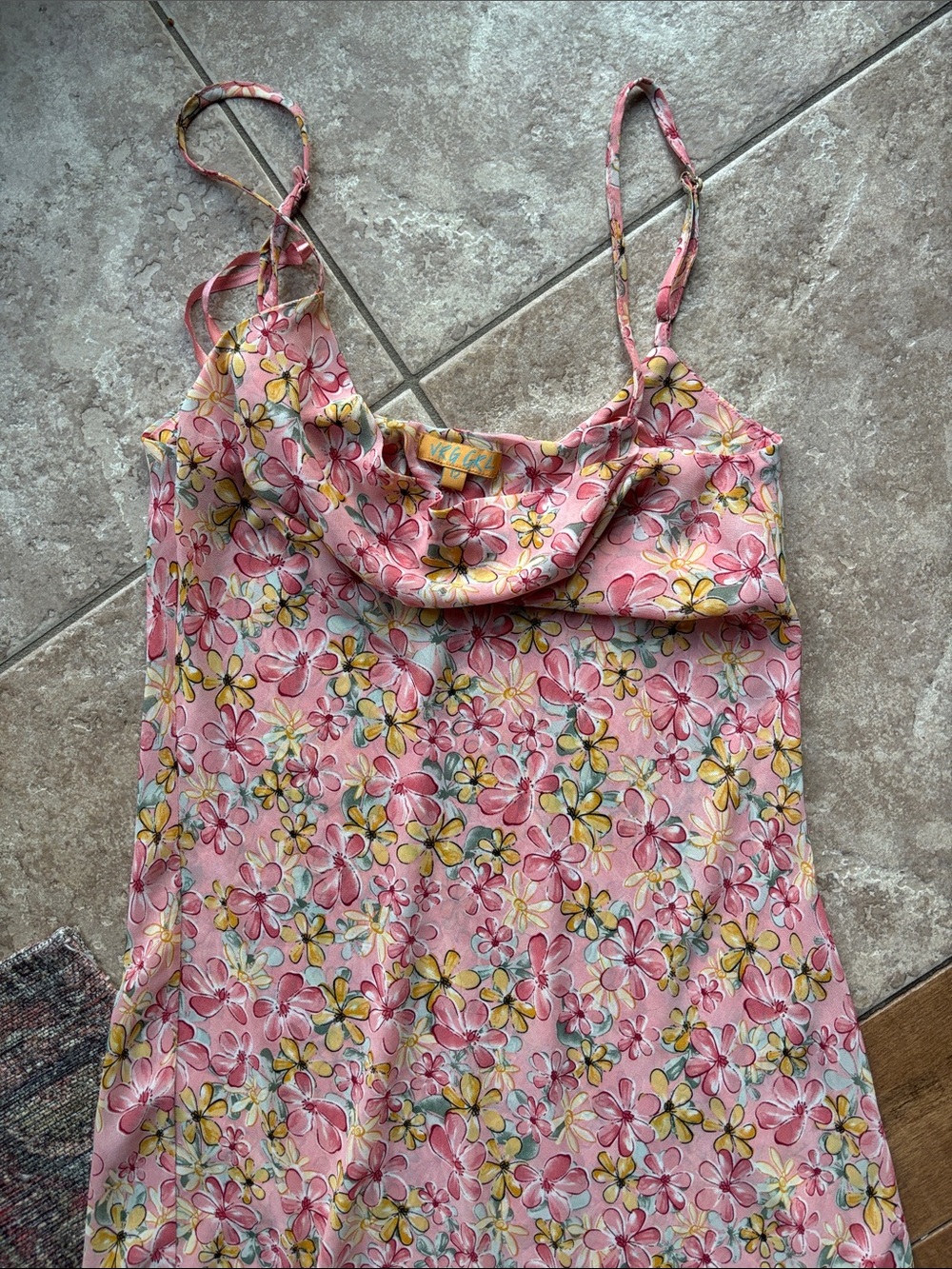 Vrg Grl Pink Floral Cowl Neck Midi Dress